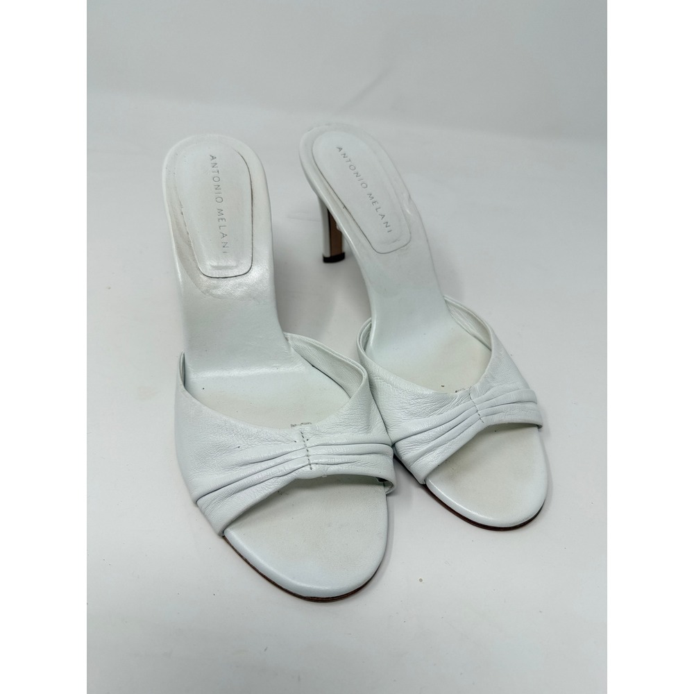 Antonio Melani Leather Slide Mules Womens White Good Stiletto Open Toe Sandals